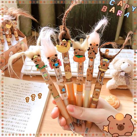 Kawaii Capybara Gel Pen Stationery Pretty Cartoon Diy Hair Style Pen