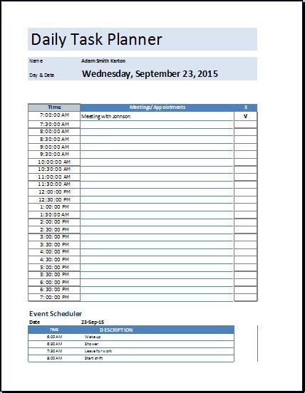 Daily Task List Template Word