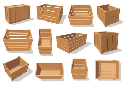 Caja De Madera Y Contenedores De Madera Vector Premium