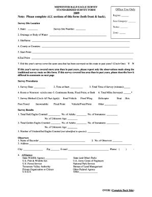 Fillable Online Corpslakes Usace Army MIDWINTER BALD EAGLE SURVEY U S