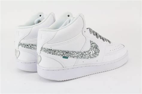 Nike Court Vision Mid Glitter Silver Ricamo Nel Scarpe Scarpe