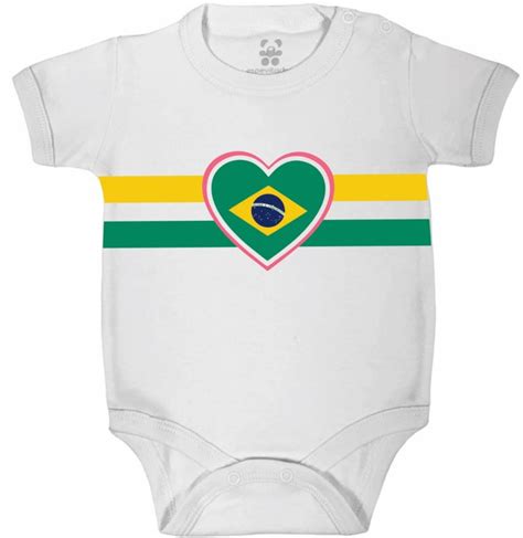 Body curto bebê branco estampa coração do brasil número 10 nome