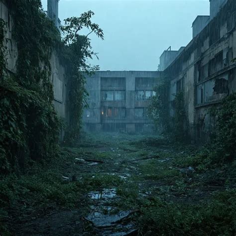 Distant View Of Overgrown Abandoned Hospital The L