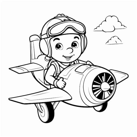 Premium Vector Simple Line Art A Cute Pilot In Vector Style