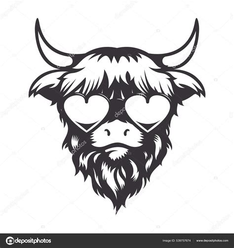 Highland Cow Love Head Design Heart Sungless Farm Animal Cows Stock ...