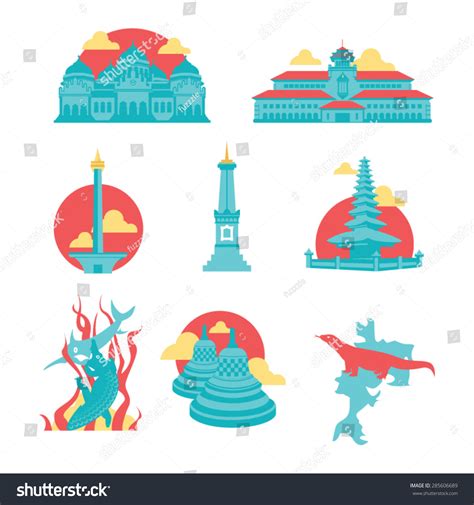 Indonesian Famous Landmarks Stock Vector Royalty Free