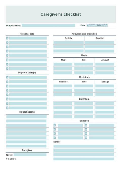 Free Printable Caregiver Daily Checklist Template Free Printable