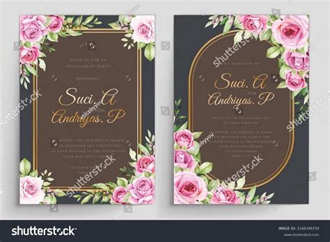 Watercolor Pink Roses Wedding Invitation Card Stock Vector Royalty