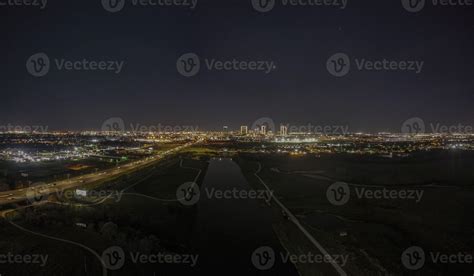 Panoramic aerial view on illuminated skyline of Fort Worth over West ...