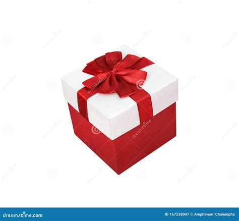 Single Red Gift Box Decorative With Colorful Bow Ribbon Isolated On