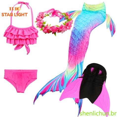 Crian As Sereia Cauda Swimsuit Monofin Meninas Festa Cosplay