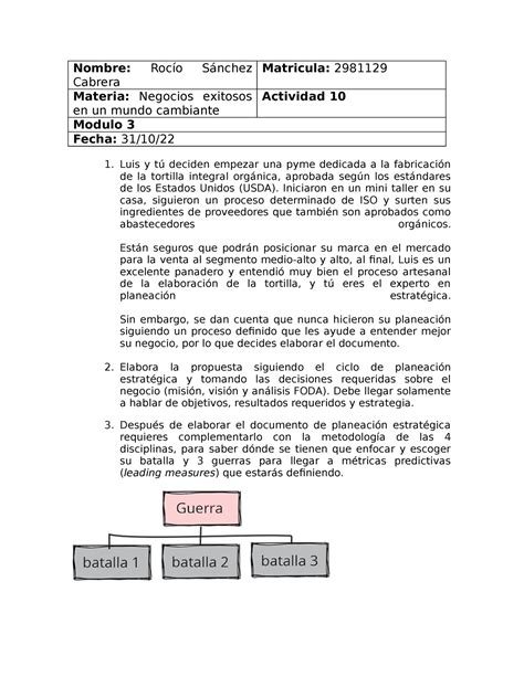 Actividad Negocios Exitosos En Un Mundo Cambiante Nombre Roc O