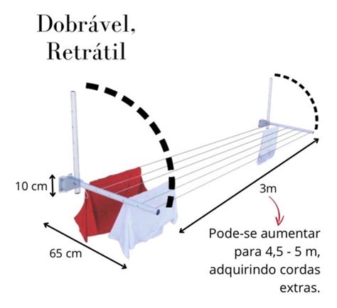 Varal Dobrável Articulável De Parede Muro Basculante 6 Corda