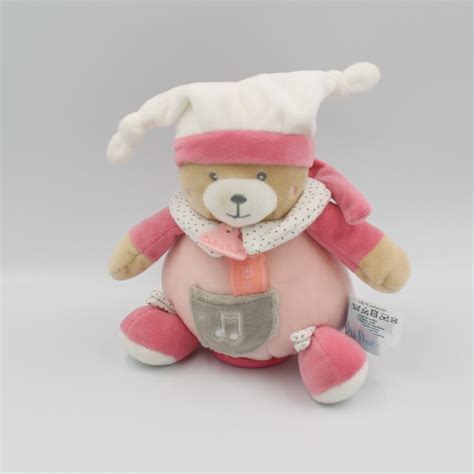 Doudou Musical Ours Rose Blanc Brioche Baby Nat