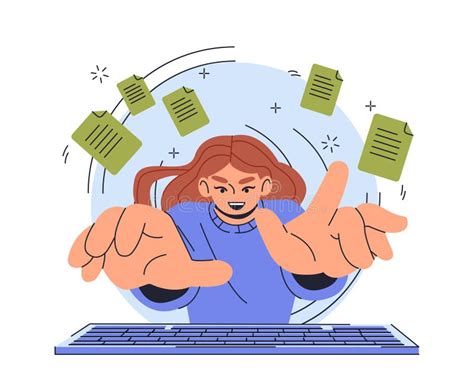 Illustration Of Smiling Woman Emerging From A Computer Screen With