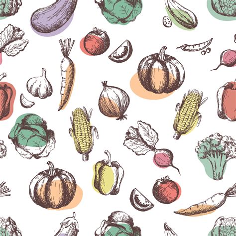 Vegetables Seamless Pattern Hand Draw Vintage Vegetables Healthy Food