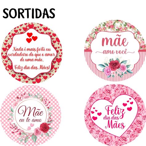 120 Adesivos Redondos Feliz Dia Das Mães Sortidos 4x4cm Desconto no Preço