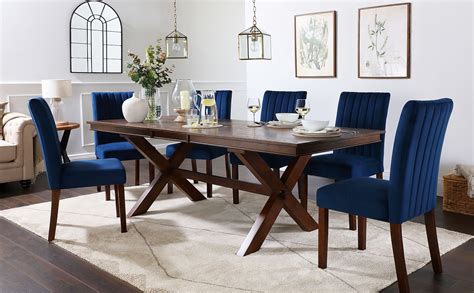 Grange Dark Wood Extending Dining Table With Salisbury Blue Velvet