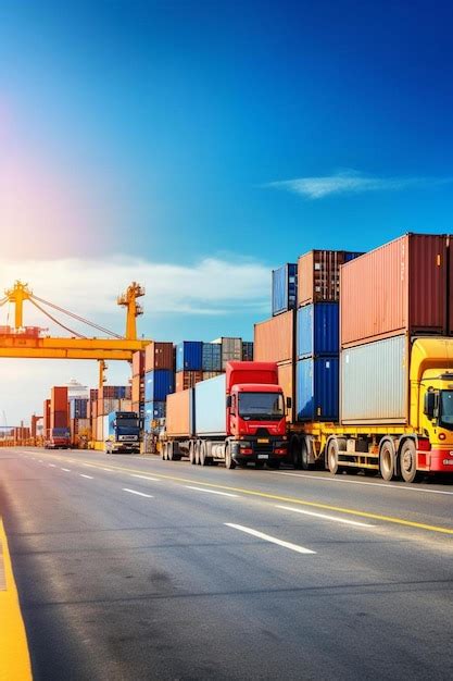 A Yellow Truck Is Carrying Shipping Containers On The Side Of The Road