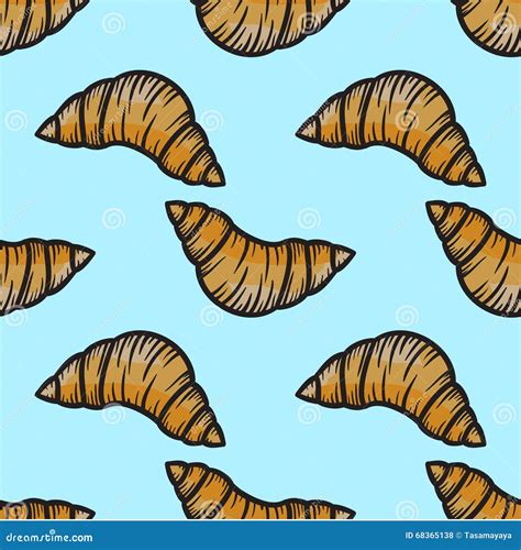 Croissant Seamless Pattern Vector Hand Drawn Stock Vector