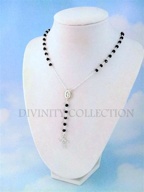 Sterling Silver Rosary Necklace Black Spinel Jewelry Women Etsy