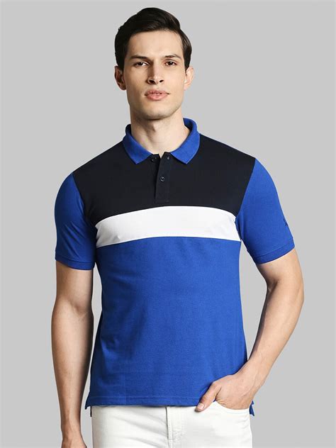 Buy Parx Men Blue Colourblocked Polo Collar Applique T Shirt Tshirts