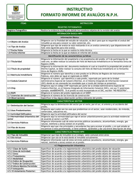 PDF INSTRUCTIVO FORMATO INFORME DE AVALÚOS N P H sgc dadep gov co 3 5