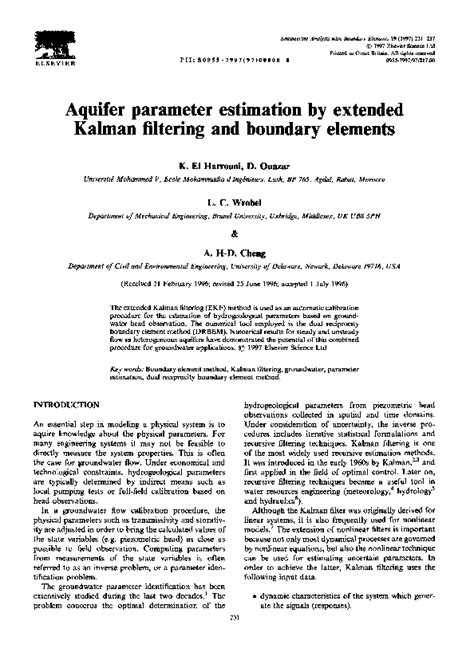 Pdf Aquifer Parameter Estimation By Extended Kalman Filtering And Boundary Elements Driss