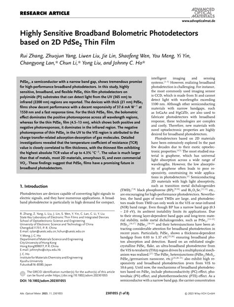 Highly Sensitive Broadband Bolometric Photodetectors Based On D Pdse