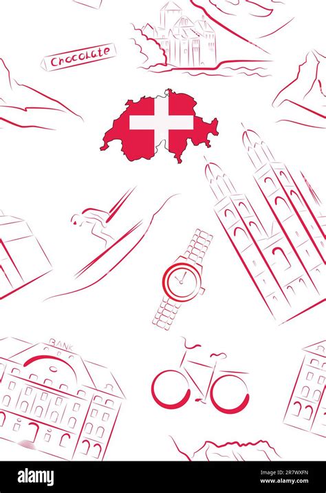 Set Of Vector Drawn Stylized Sights And Symbols Of Switzerland Seamless Stock Vector Image