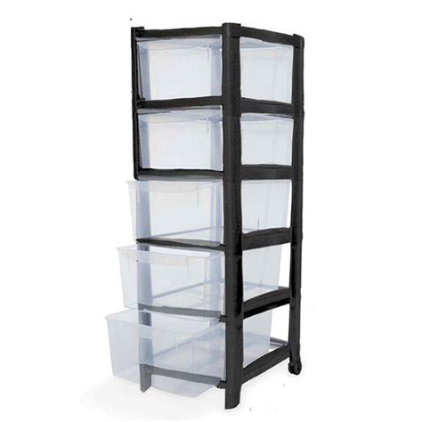 Buy 5 Drawer Plastic Storage Tower Unit Black Plastic Storage Boxes