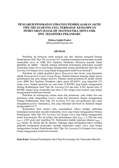 Pdf Pengaruh Penerapan Strategi Pembelajaran Aktif Tipe The Learning