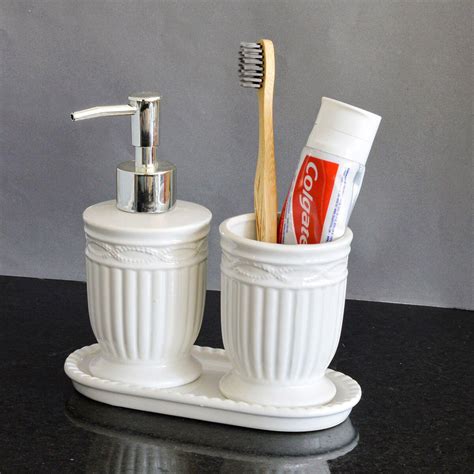 Kit Banheiro Lavabo Branco Dispenser 3 Peças 4617 Prata Lyor