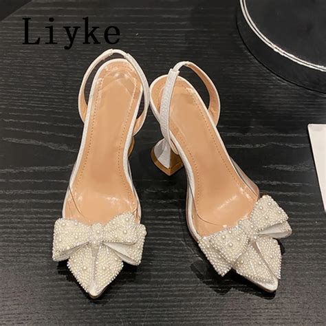 Liyke Sommer Mode Party Kleid Sling Back Schuhe Perle Bowknot Frauen