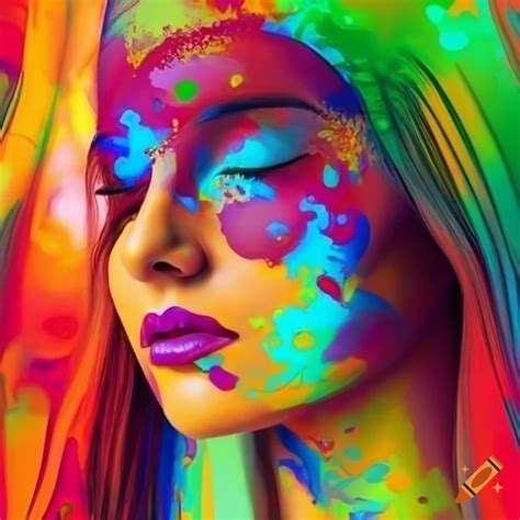 Artistic And Colorful Depiction Of A Brunette Model With Abstract