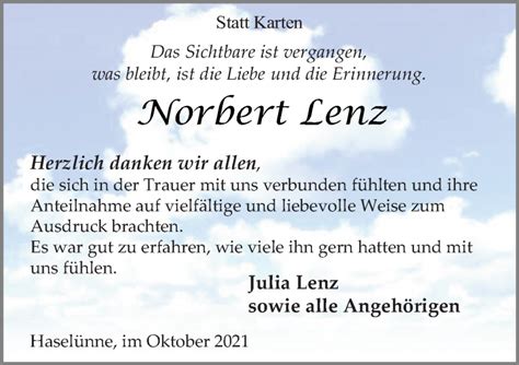 Traueranzeigen Von Norbert Lenz Noz Trauerportal