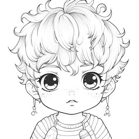 Premium AI Image | A drawing of a boy with a big eyes and a striped ...