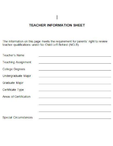 Free Teacher Information Sheet Samples In Pdf Doc