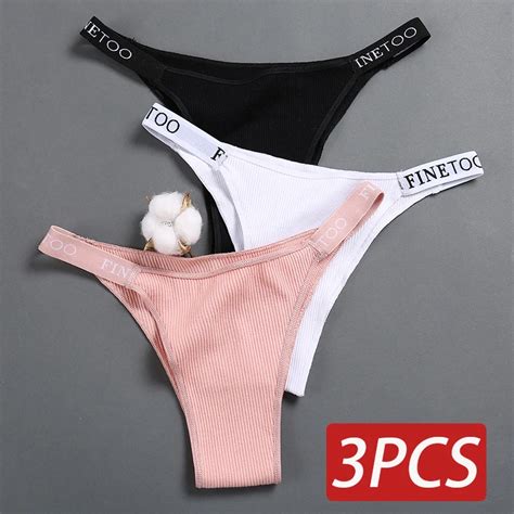 3PCS Set FINETOO Cotton Panties Women Sexy Letter Waist Female