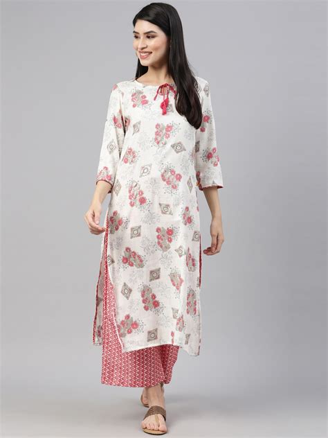 Buy Nahara Women White Floral Printed Kurti With Trousers Kurta Sets