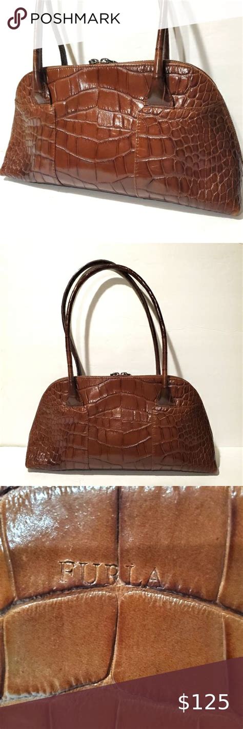 Furla Crocodile Embossed Leather Bag Made In Italy Embossed Leather