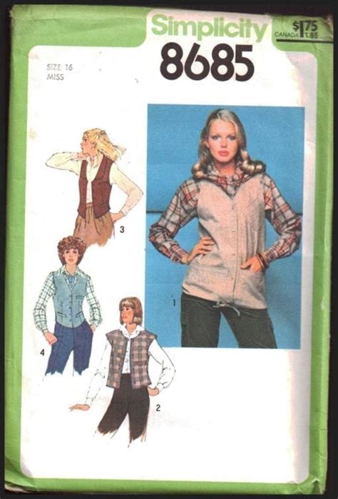 Simplicity 8685 Vests Size 16 Uncut Sewing Pattern