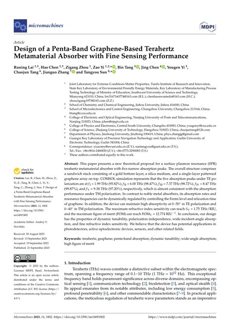 PDF Design Of A Penta Band Graphene Based Terahertz Metamaterial