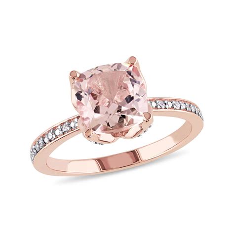 8 0mm Cushion Cut Morganite And Diamond Accent Engagement Ring In 10k