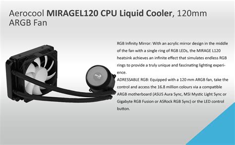 Aerocool MIRAGE L120 CPU Liquid Cooler 120mm ARGB Fan TDP 200W Black