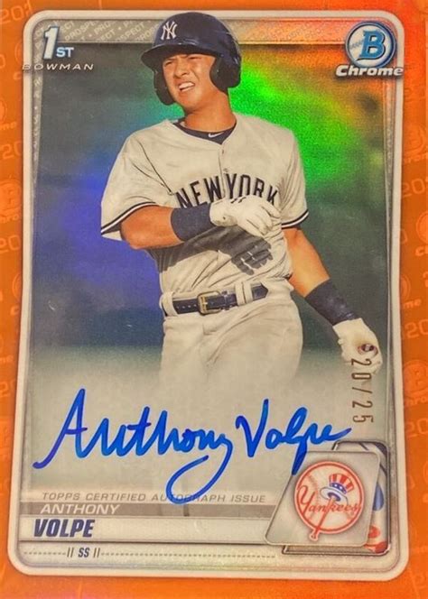 Anthony Volpe 2020 Bowman Chrome Prospect Auto Orange Refractor CPA