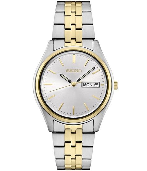 Seiko Men S Essential Quartz Analog White Sunray Dial Two Tone