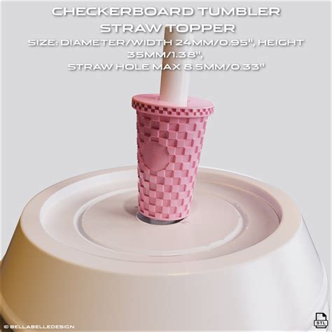 Checkerboard Tumbler Straw Topper Straw Buddy Tumbler For 3D Printing