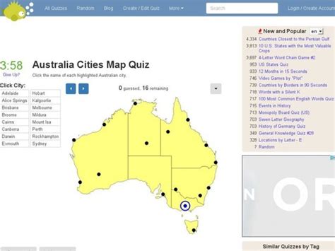 Australia Cities Map Quiz Interactive for 6th - 12th Grade | Lesson Planet