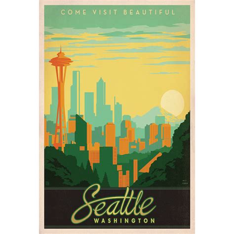 Seattle, WA (18"W x 26"H x 0.75"D) - Vintage Travel Posters - Touch of